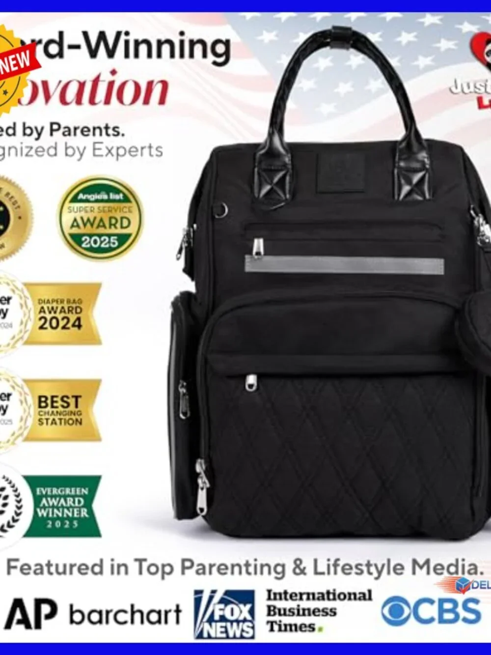 Large Waterproof Diaper Backpack with Changing Station & Heated Pockets